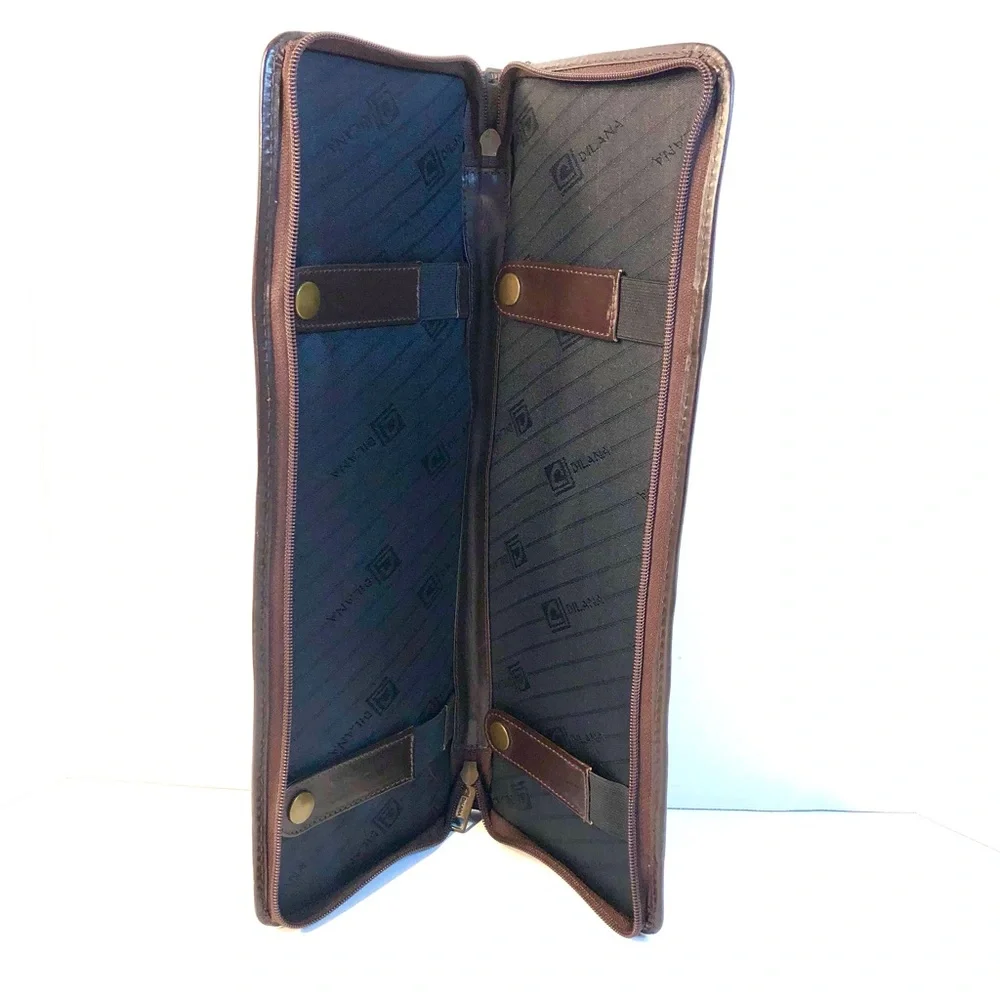 DiLANA Dark Brown Leather Zip Up Neck Tie Travel Case